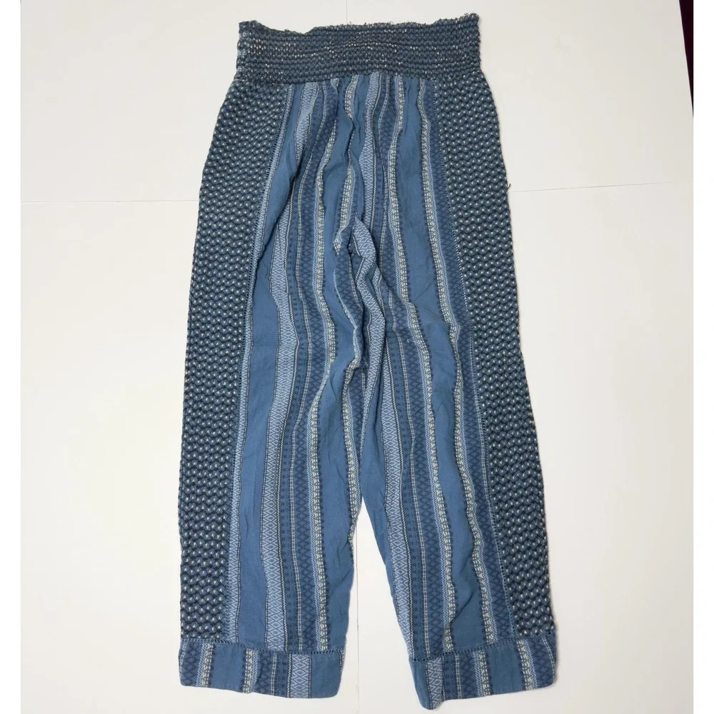 Free People Women's Harem Balloon Pants Boho Striped L Hippie Barrel Leg Baggy